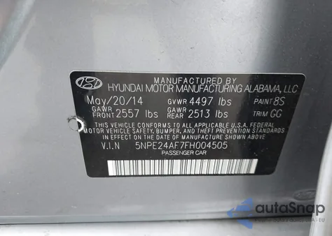 2015 Hyundai Sonata Se z USA, uszkodzony, nr VIN 5NPE24AF7FH004505